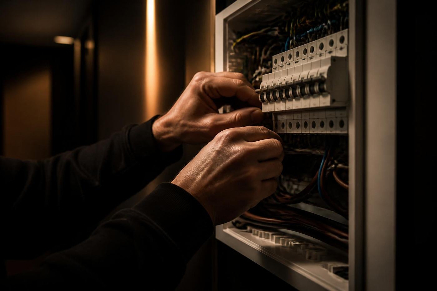 Elektricien werkt aan een moderne groepenkast
